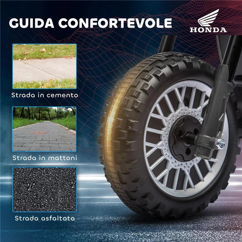 MOTO DA CROSS ELETTRICA PER BAMBINI LICENZA HONDA CRF450RL A 3 RUOTE CON CLACSON, 71X40.5X43.5 CM, GRIGIO