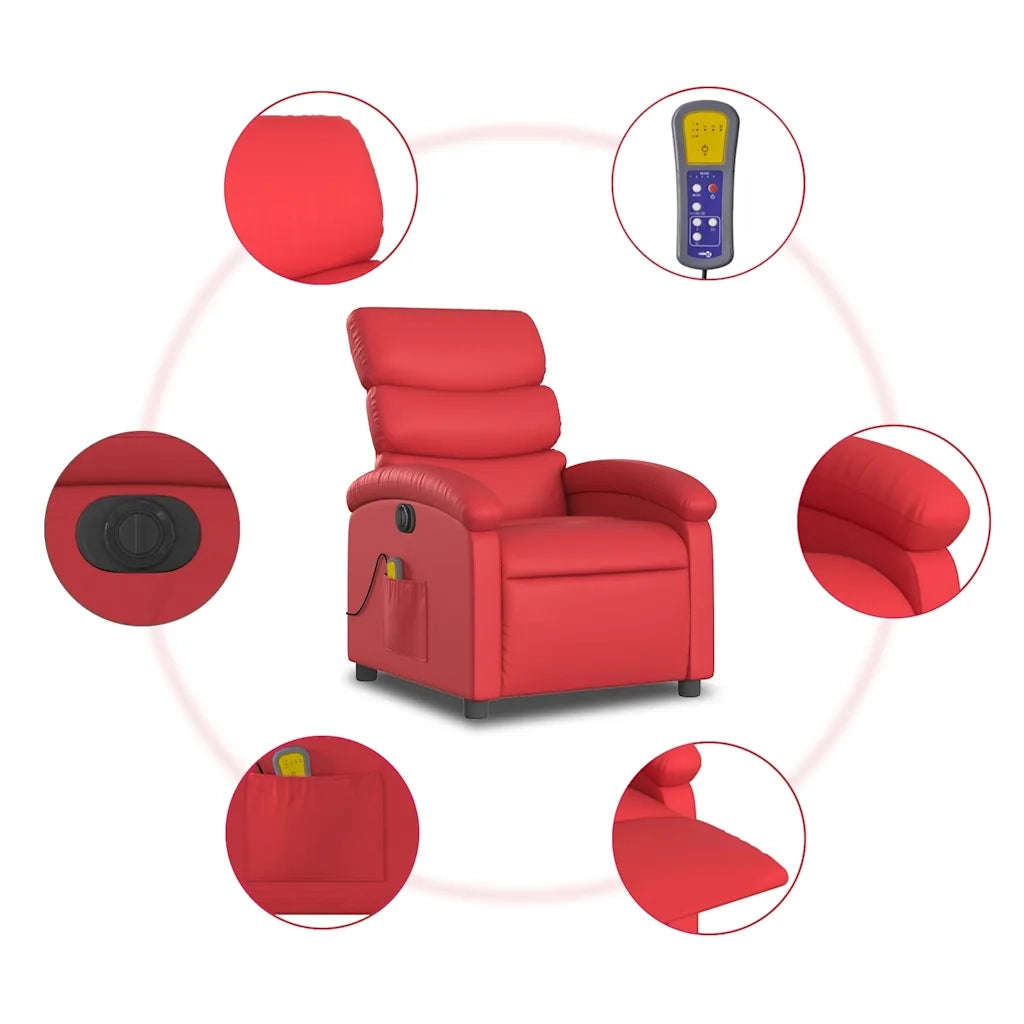 Divano Sedia-Poltrona Massaggio Elettrica Reclinabile Rosso Similpelle 562156