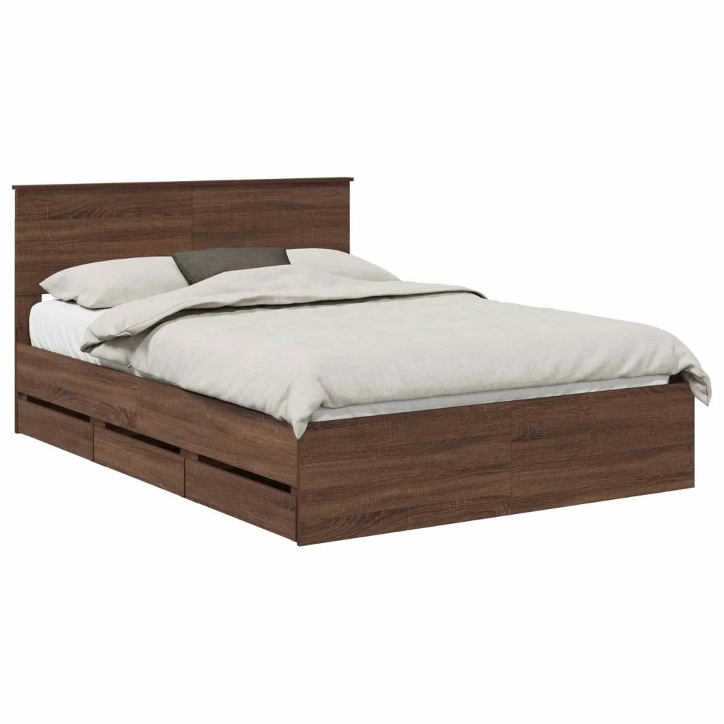 Struttura del letto con cassetto Rovere Marrone 135 x 190 cm
