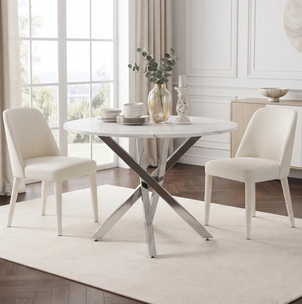 Tavolo da pranzo rotondo Ø 80 cm effetto marmo bianco