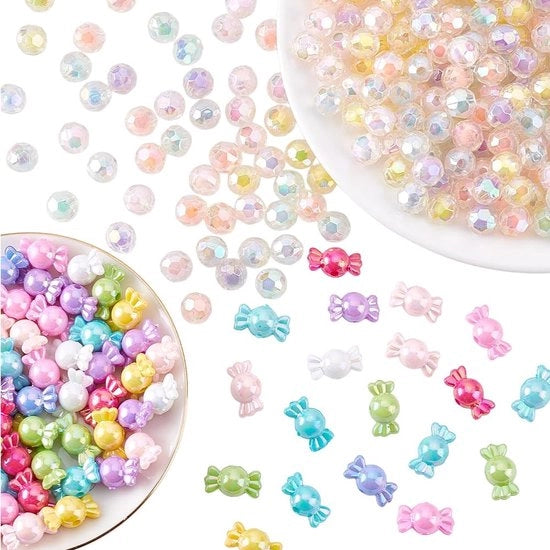 Acquasanti - 390 pezzi di perle in acrilico a partire da perle colorate, 20 mm, perle a faccia, perle rotonde libere, 17 x 9 mm, per perle riflettenti, accessori per gioielli, bracciali