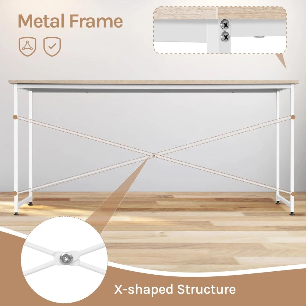 Scrivania per Computer Piccola, 140x60 cm, Struttura in Metallo, per Ufficio Casa Studio Camera da Letto, in Materiale a Base di Legno, Rovere Chiaro