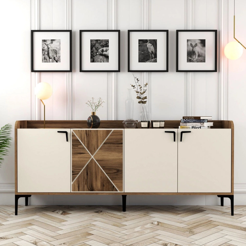 Madia Elini, Credenza 2 Ripiani, 180x35x78h cm Bianco Crema