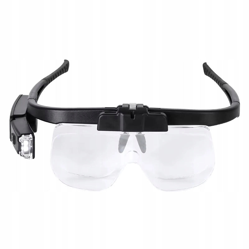 Occhiali Ingrandenti LED OptiView 6in1 – Lenti Intercambiabili 1.5x–4.5x | Illuminazione LED Regolabile | USB