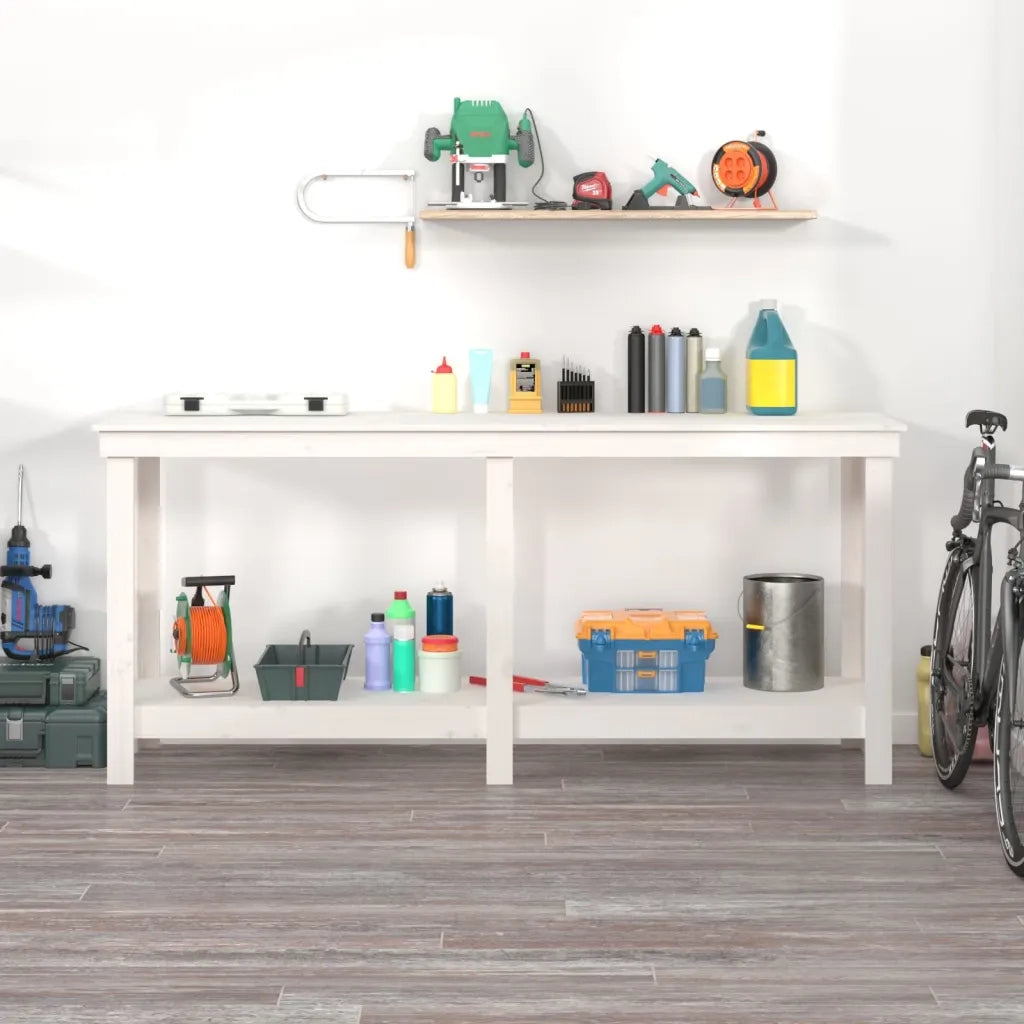 Banco da Lavoro Bianco 180x50x80 cm in Legno Massello di Pino cod mxl 21132