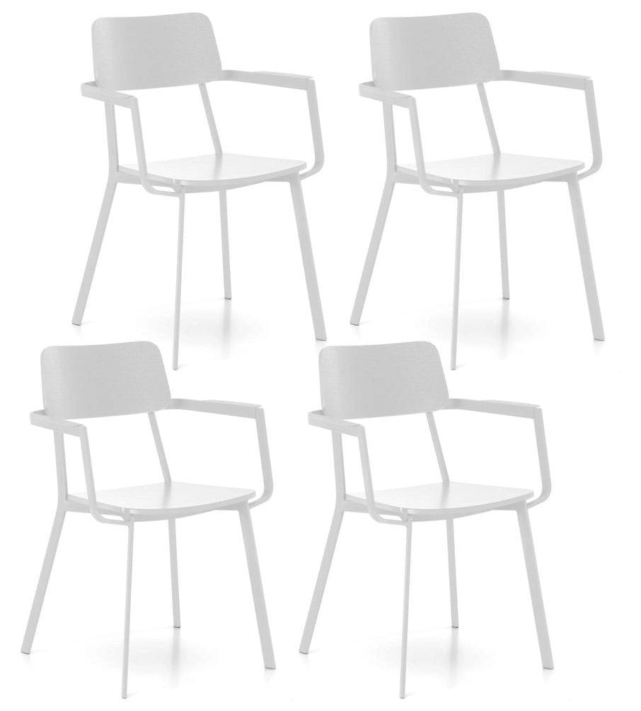 Set 4 Sedie 61x51,5xH82 cm in Legno e Metallo Woody capotavola Bianco