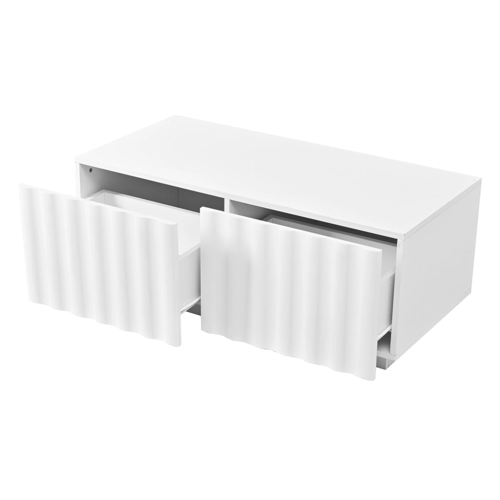 Tavolino da caffè con 2 cassetti - per soggiorno - in MDF e pannello di particelle - 100x50x40 cm - bianco