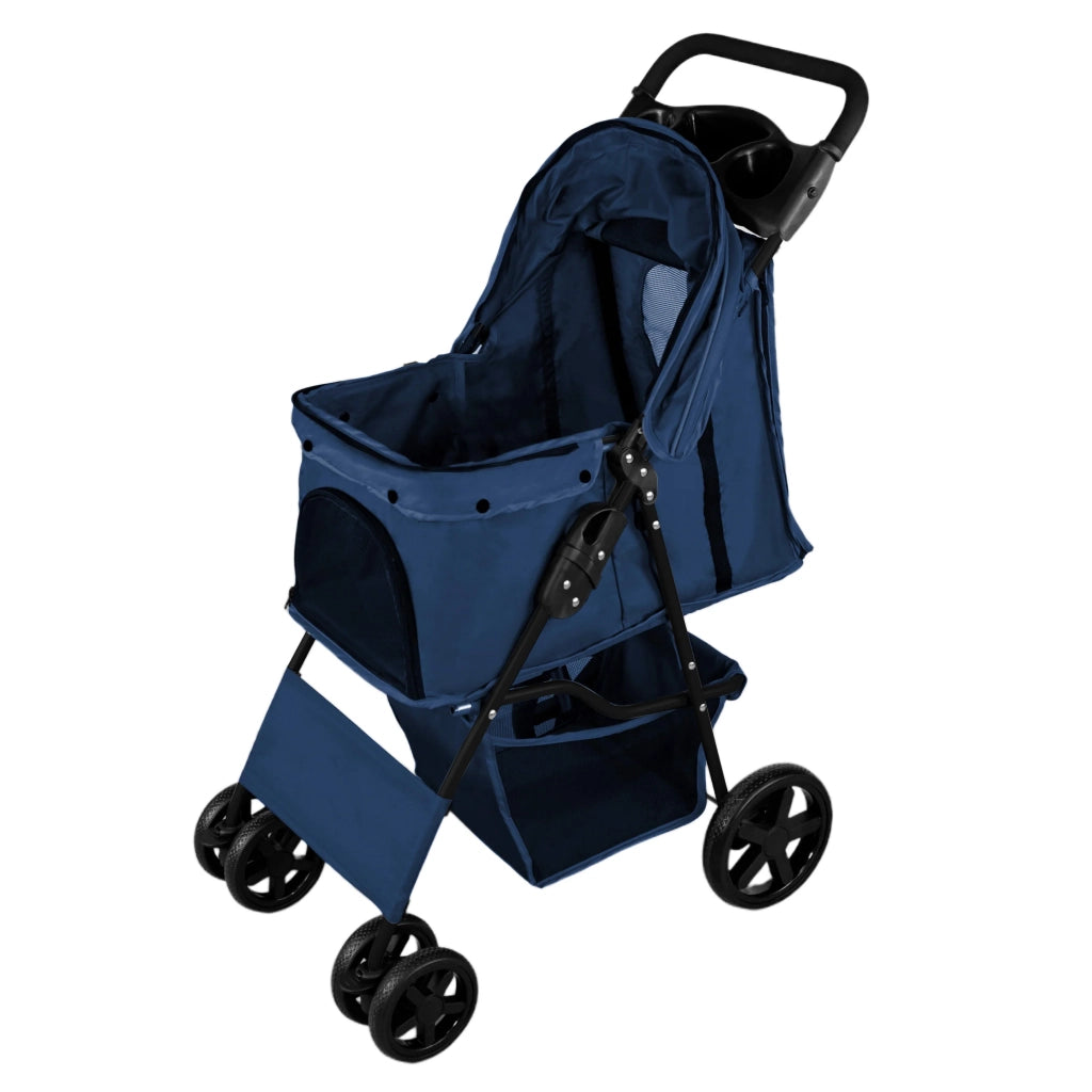 Passeggino Animali Pieghevole Blu Cane Gatto Tettuccio Antipioggia