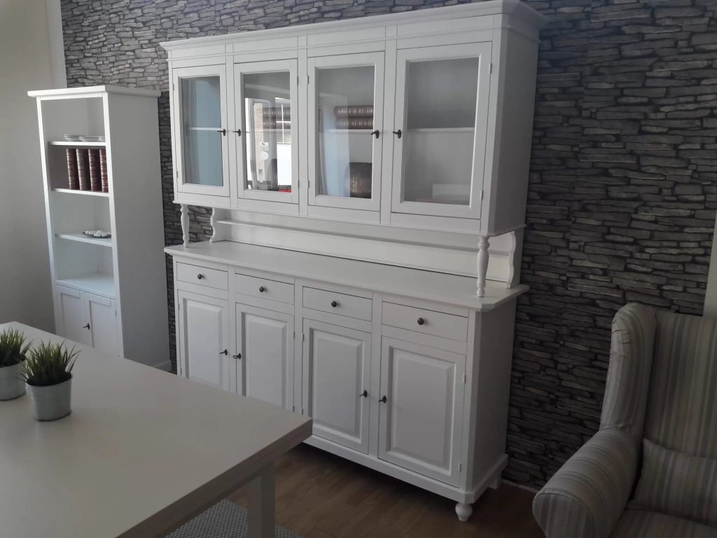 Cristalliera arte povera 4 porte legno shabby bianco 196x43x205h (736) - Mobili 2G