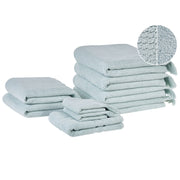 Set di 9 asciugamani bagno in spugna di cotone verde menta con nappe decorative