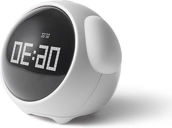 Alarme digitale con display temperatura e espressione letto con modalità sonno per bambini ragazzi ragazze bianco.