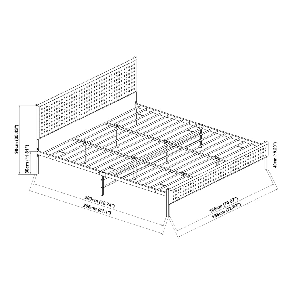 Letto Matrimoniale Linköping in Metallo Nero con Materasso 180x200 cm Testiera e Pediera Effetto Rattan [en.casa]