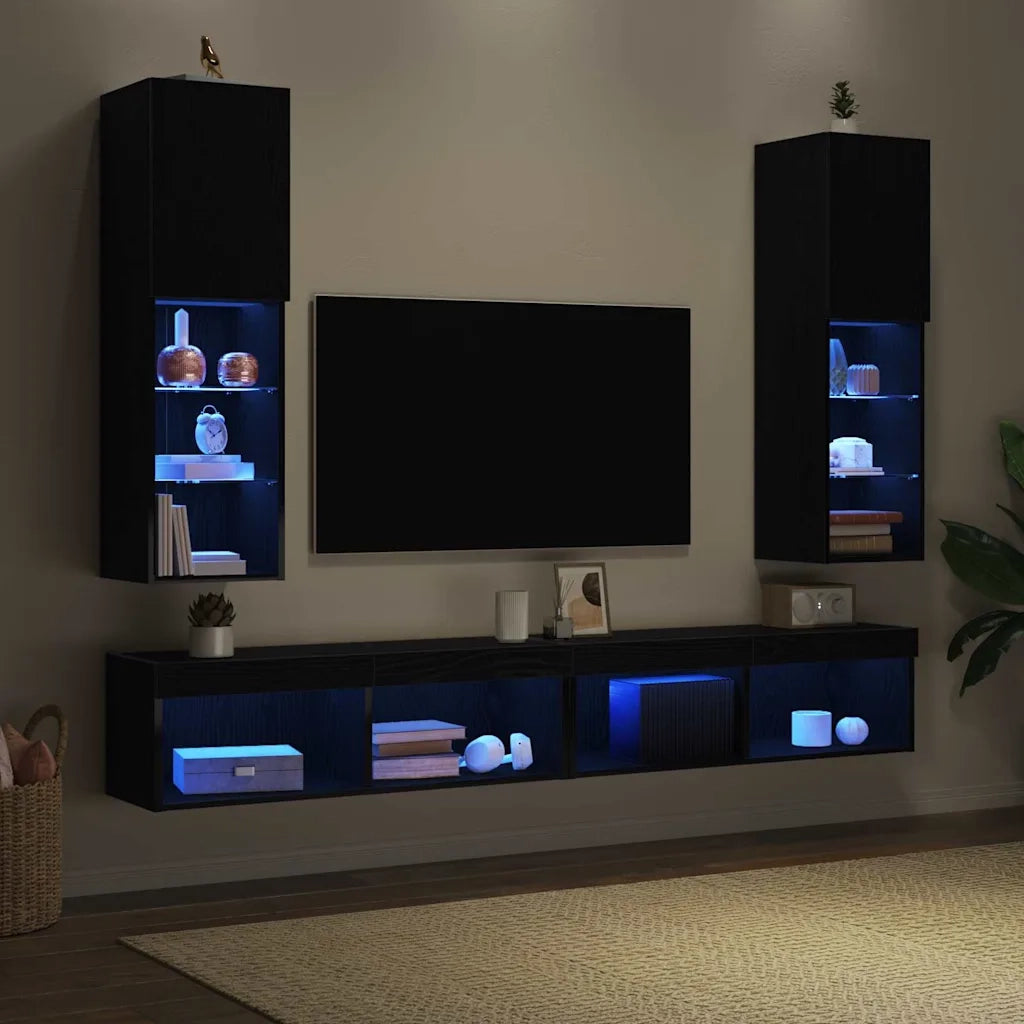 Set mobile TV con LED 2 pcs Rovere Nero 30,5 x 30 x 102 cm 862199