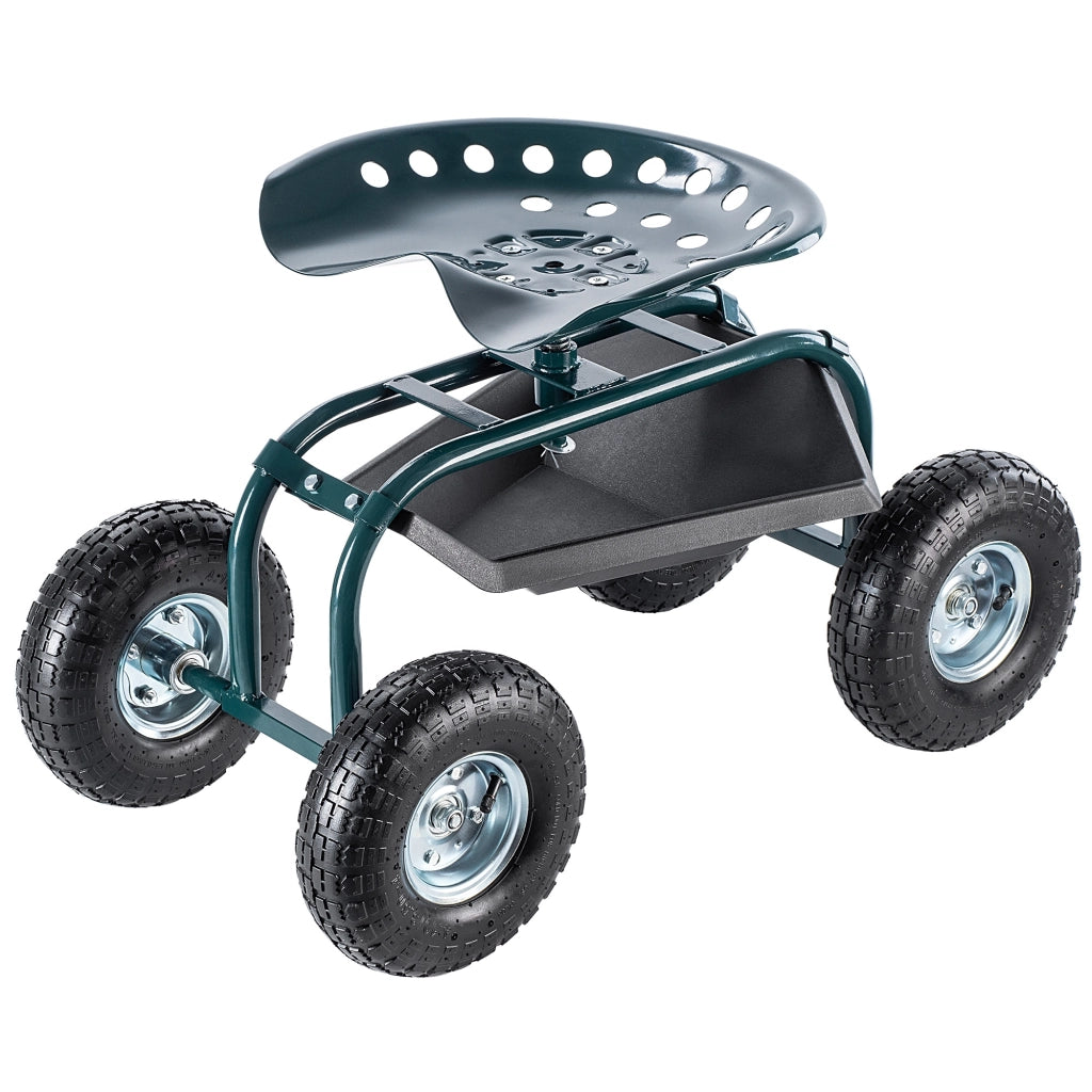Sgabello da giardino KADAX con ruote, panca, sedile e vano portaoggetti, portata fino a 150 kg.