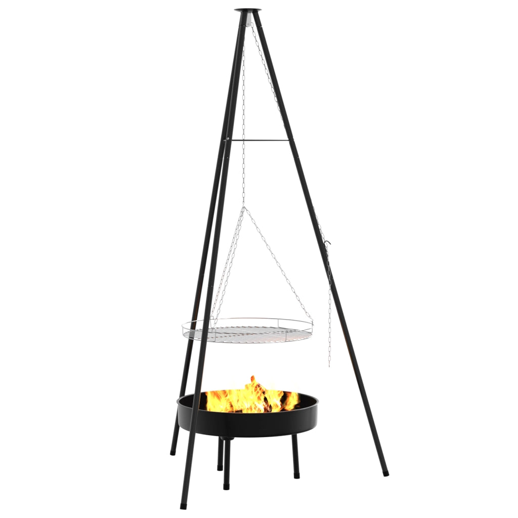 Treppiede da Cucina per Focolare con Griglia e Supporto per Fuoco 170 cm