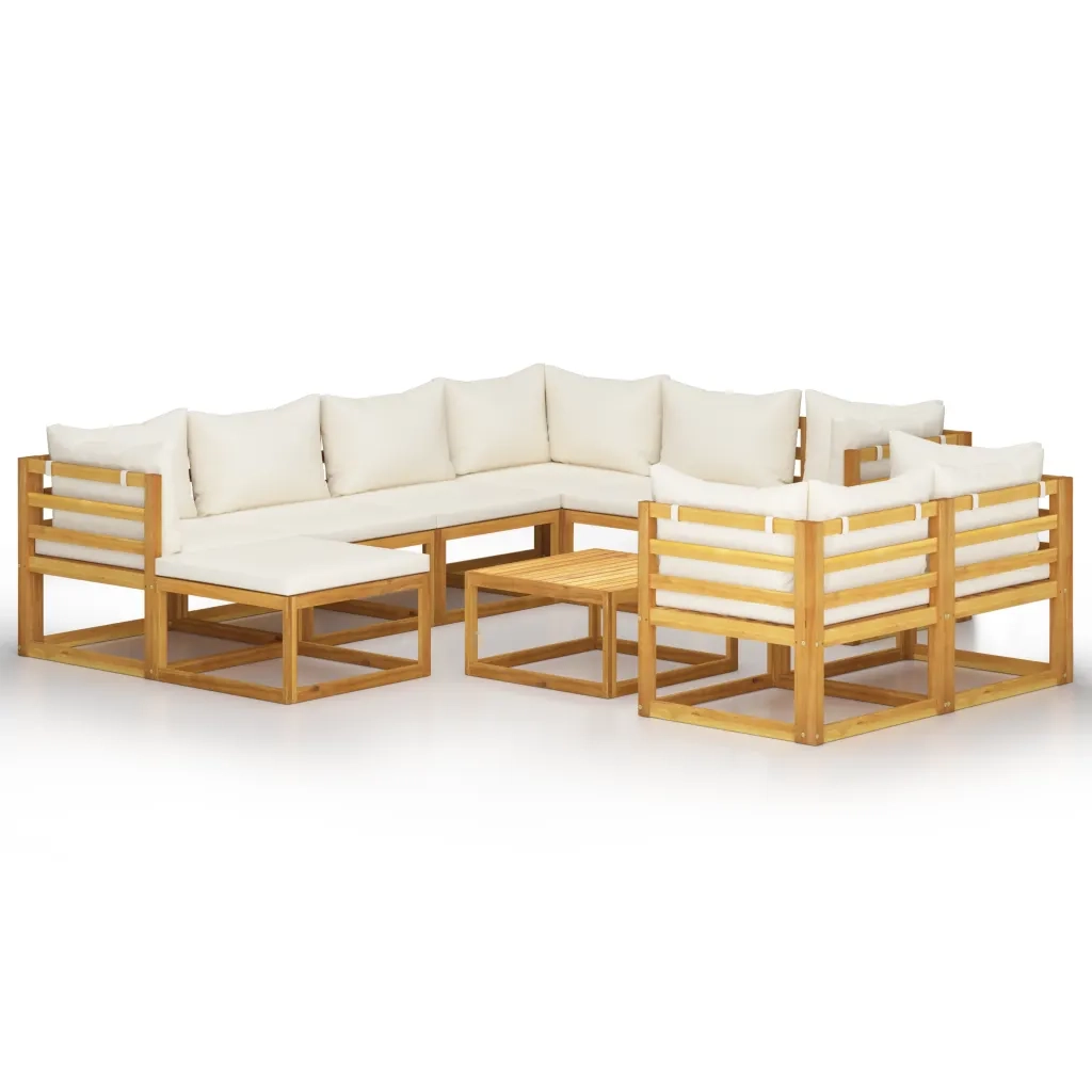 Set Divani da Giardino 10 pz con Cuscini Crema Massello Acacia 3057647