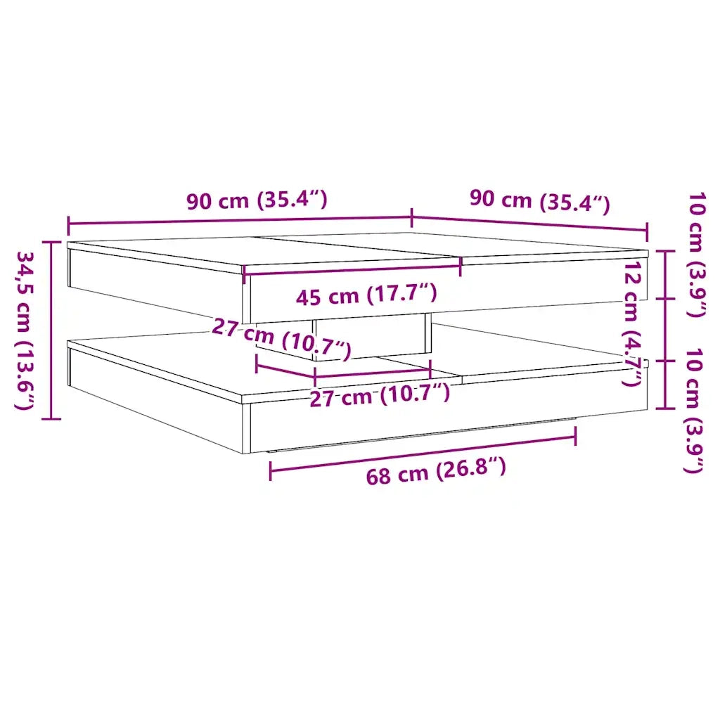vidaXL Tavolino da Caffè Girevole a 360 Gradi Sonoma 90x90x34,5 cm