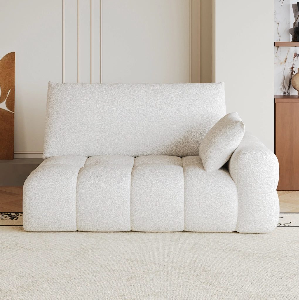 Divano modulare a 2 posti con chaise longue destra, tessuto crema bianco