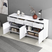 Credenza moderna lucida con 4 cassetti, 2 ante e ripiani regolabili per soggiorno e sala da pranzo in truciolato bianco 160 × 40 × 68 cm