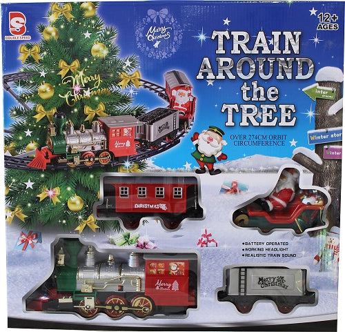 Trenino christmas tree polo nord da montare al palo all'albero di natale con luci, musica e movimento