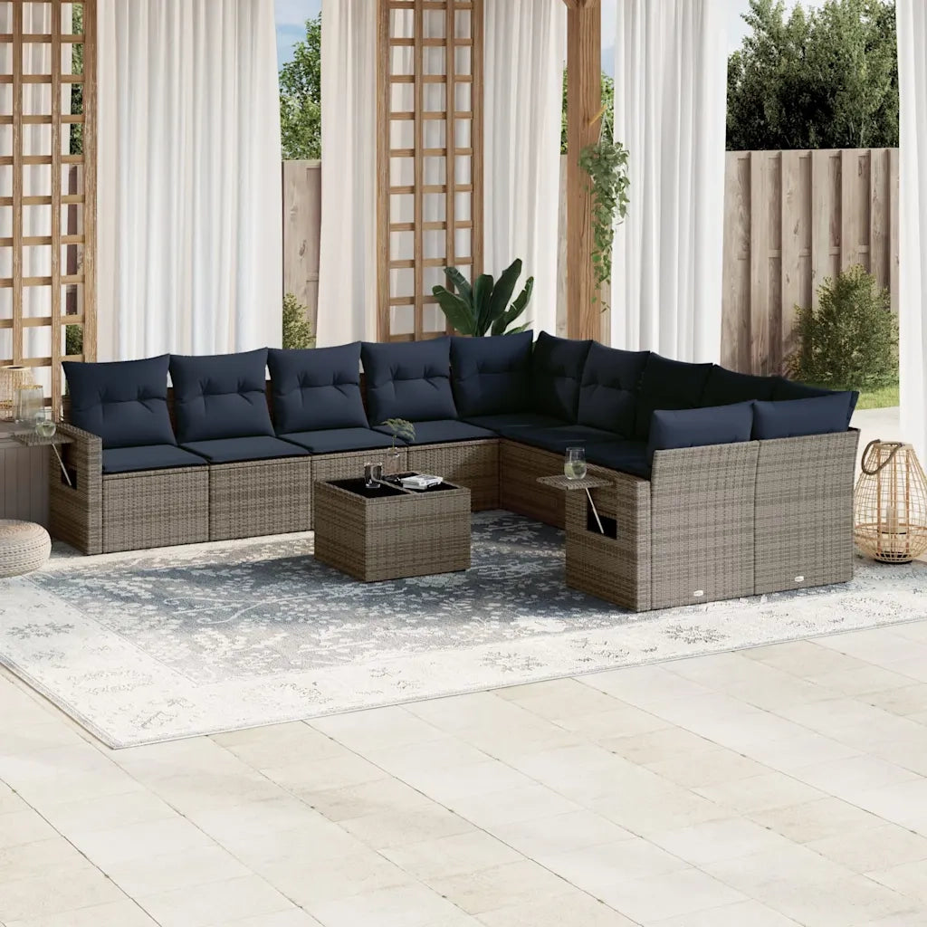Set Divani da Giardino 11 pz con Cuscini Grigio in Polyrattan 3220720