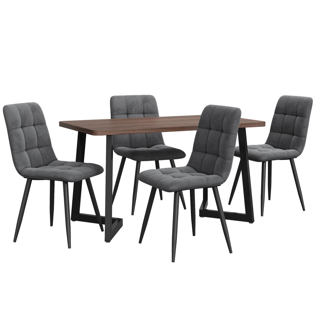 Set tavolo e 4 sedie 117x68x75 cm MDF noce e grigio scuro