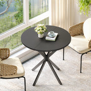 Tavolo da pranzo rotondo con gambe a X in ferro, piano nero, per cucina e home office, diametro 80 cm