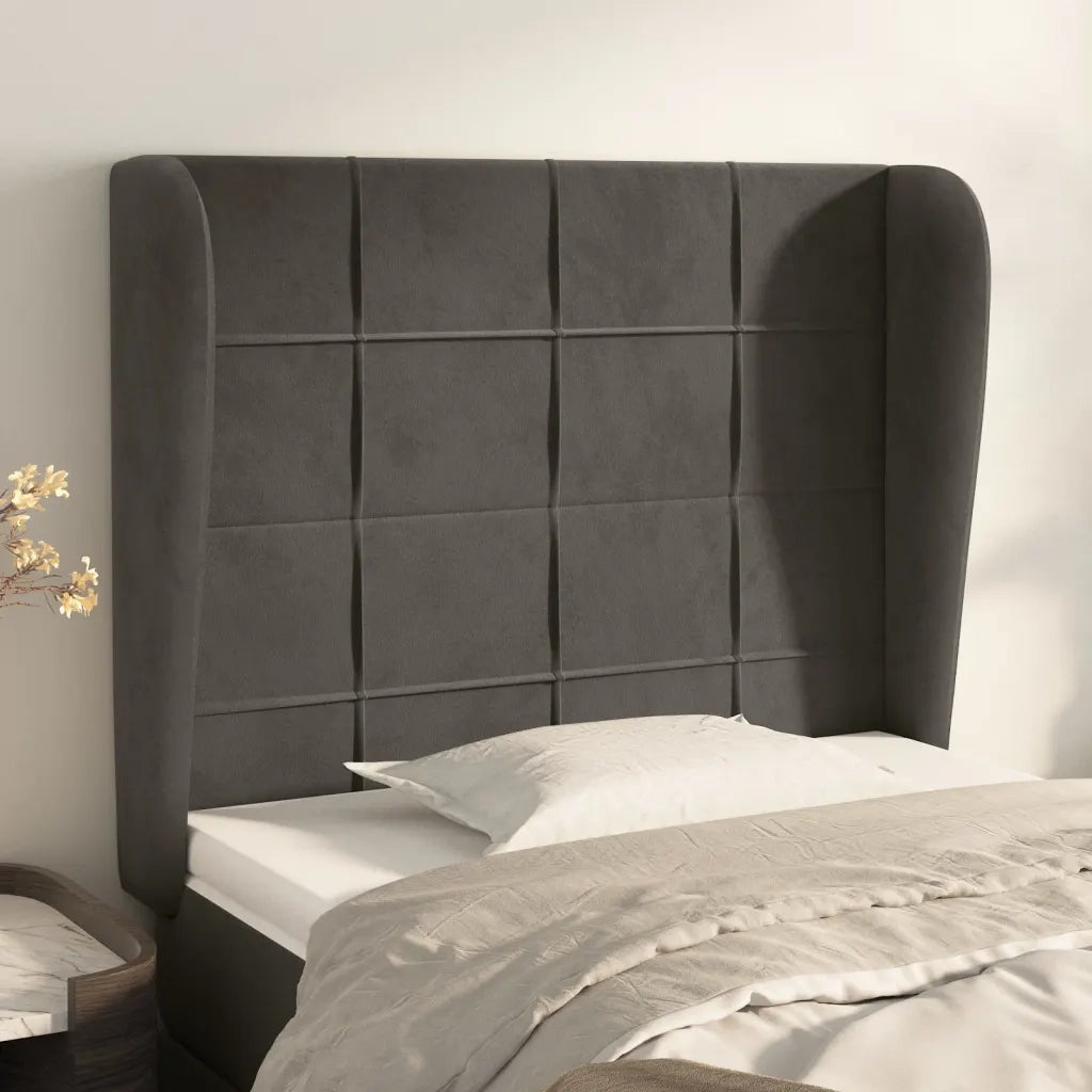 Testiera | Testata ad Orecchio Grigio Scuro 83x23x118/128 cm in Velluto