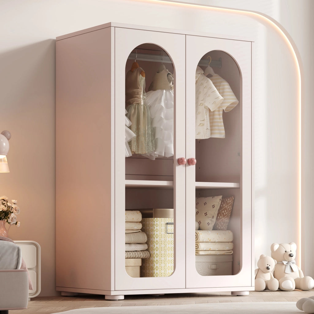 Armadio per bambini, ante trasparenti in acrilico, maniglie in ceramica, 80??50??120 cm, rosa