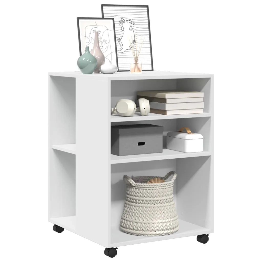 Tavolino con Ruote Bianco 55x60x78 cm in Truciolato