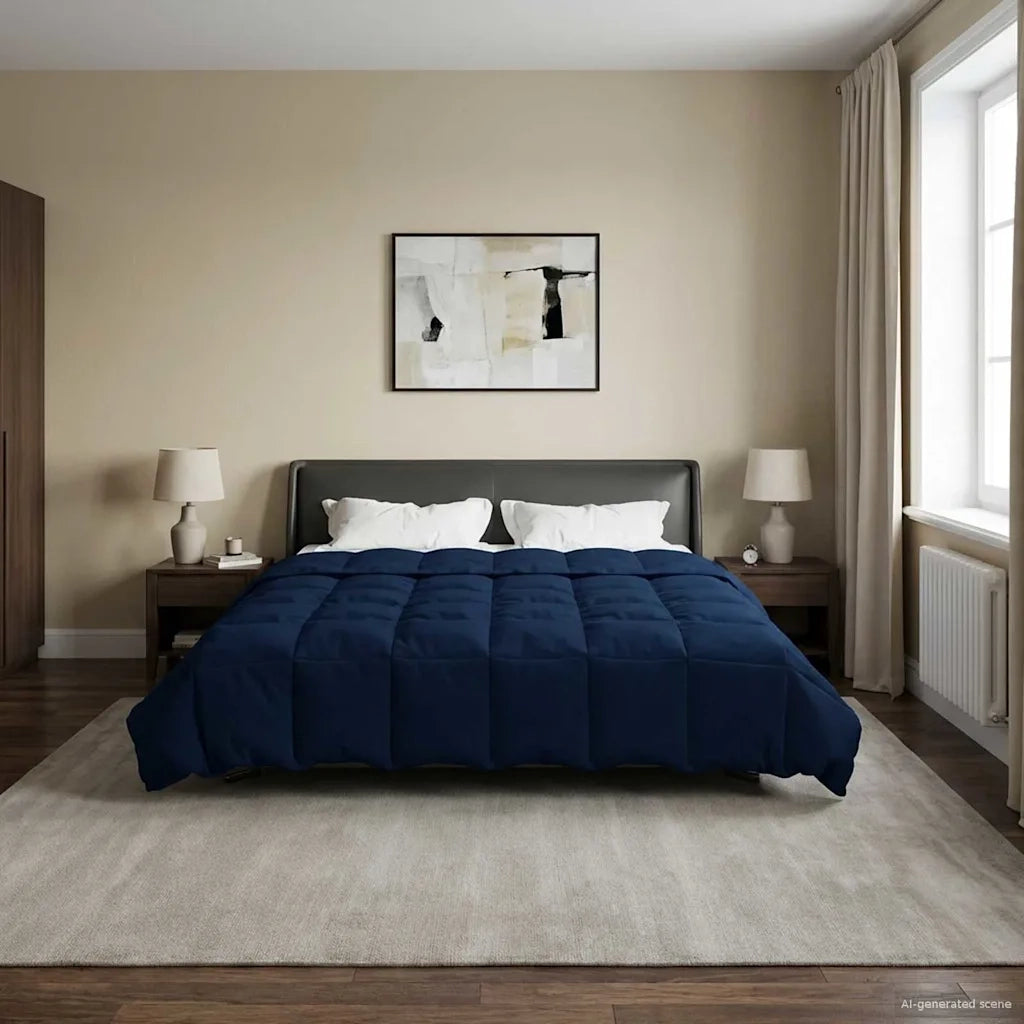 Duvet Invernale Trapuntato Blu Scuro 220 x 240 cm Microfibra