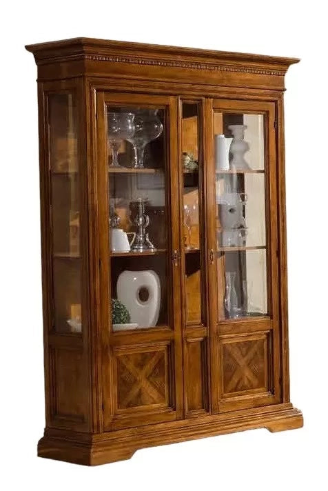 Vetrina 2 porte in legno con intarsi noce bassano l.146 p.53 h. 213 - Mobili 2G