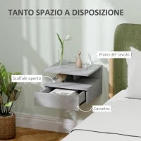 Set da 2 Comodini Sospesi per Camera da Letto con Cassetto e Mensola in Legno 35x32x22.5cm,Grigio