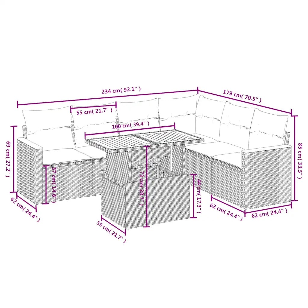Set Divani da Giardino con Cuscini 7pz Nero Polyrattan 3273093