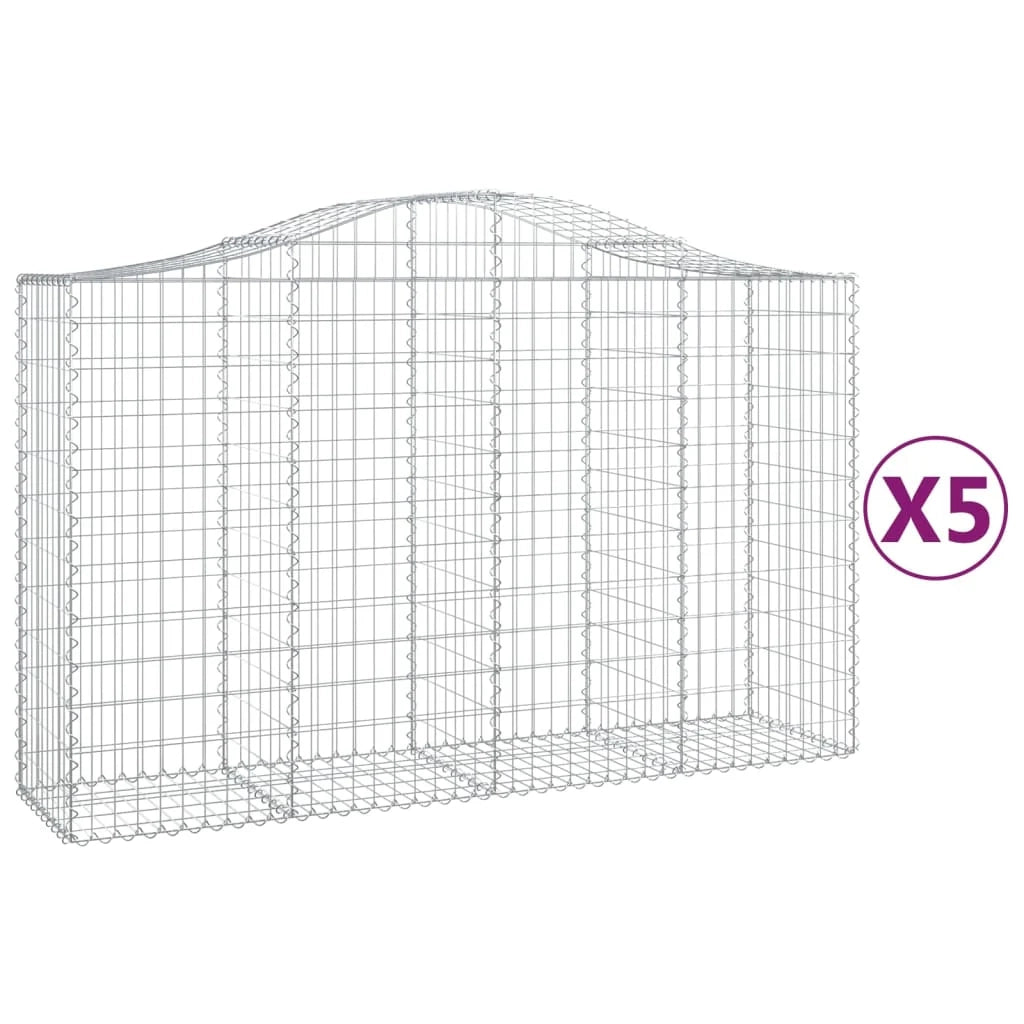 Cestini gabbioni recinzione a gabbia muro di contenimento ad arco 5 pezzi 200 x 50 x 120/140 cm ferro zincato argento 02_0040887
