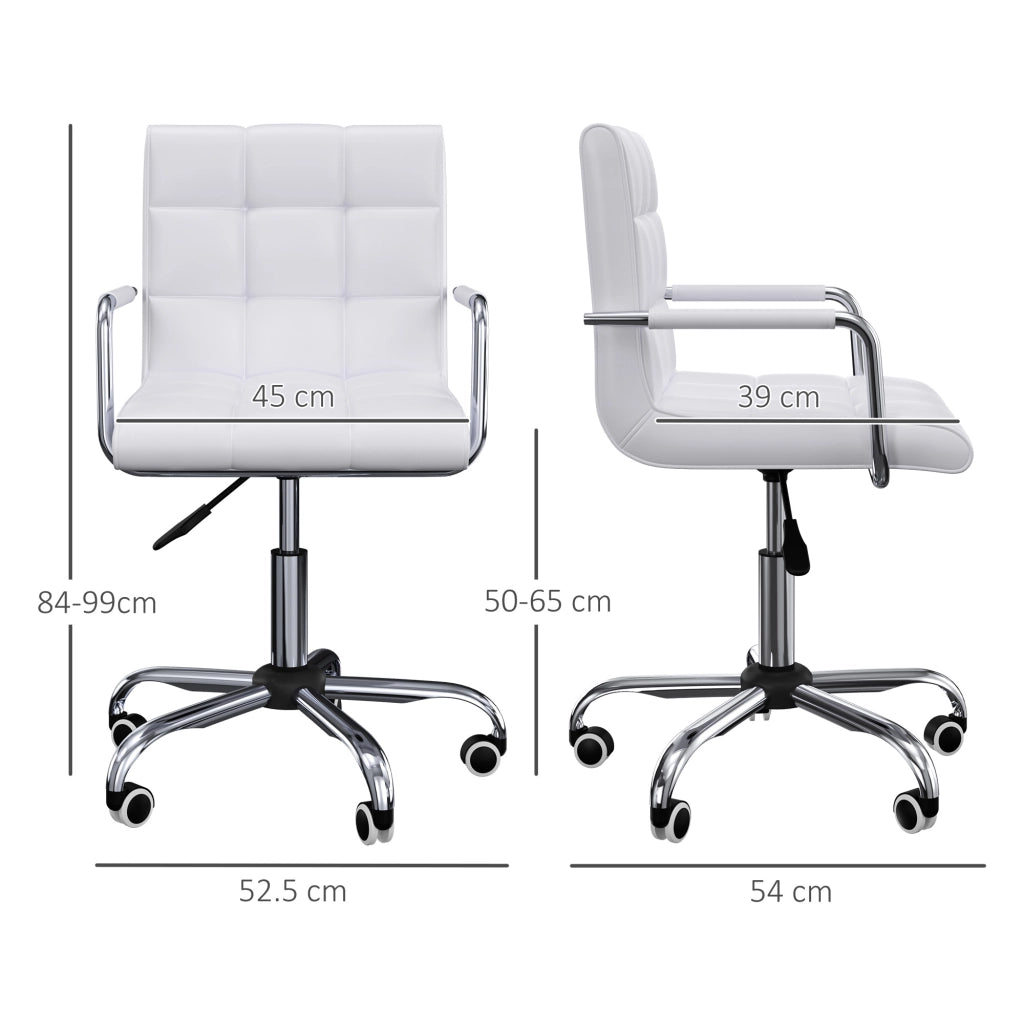 EasyComfort Sedia da Ufficio in pelle PU Bianca con 5 Ruote Girevoli, Imbottitura e Altezza Regolabile, 52.5x54x84-99cm