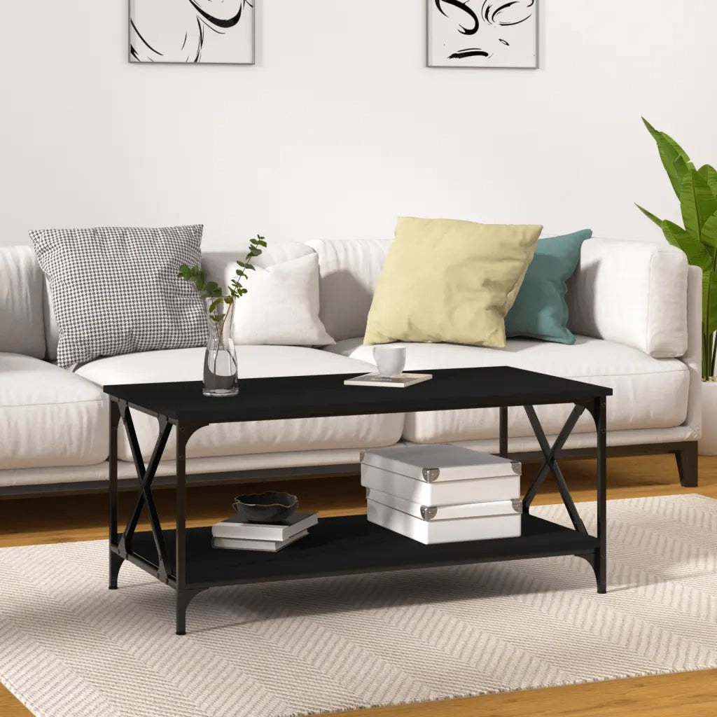 Tavolino da Salotto Nero 100x50x45 cm Legno Multistrato e Ferro 823307