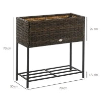 Letto per Orto Rialzato, Fioriera Effetto Vimini con Ripiano, Aiuola Rialzata per Esterni e Interni, Marrone (70cm x 30cm x 70cm)
