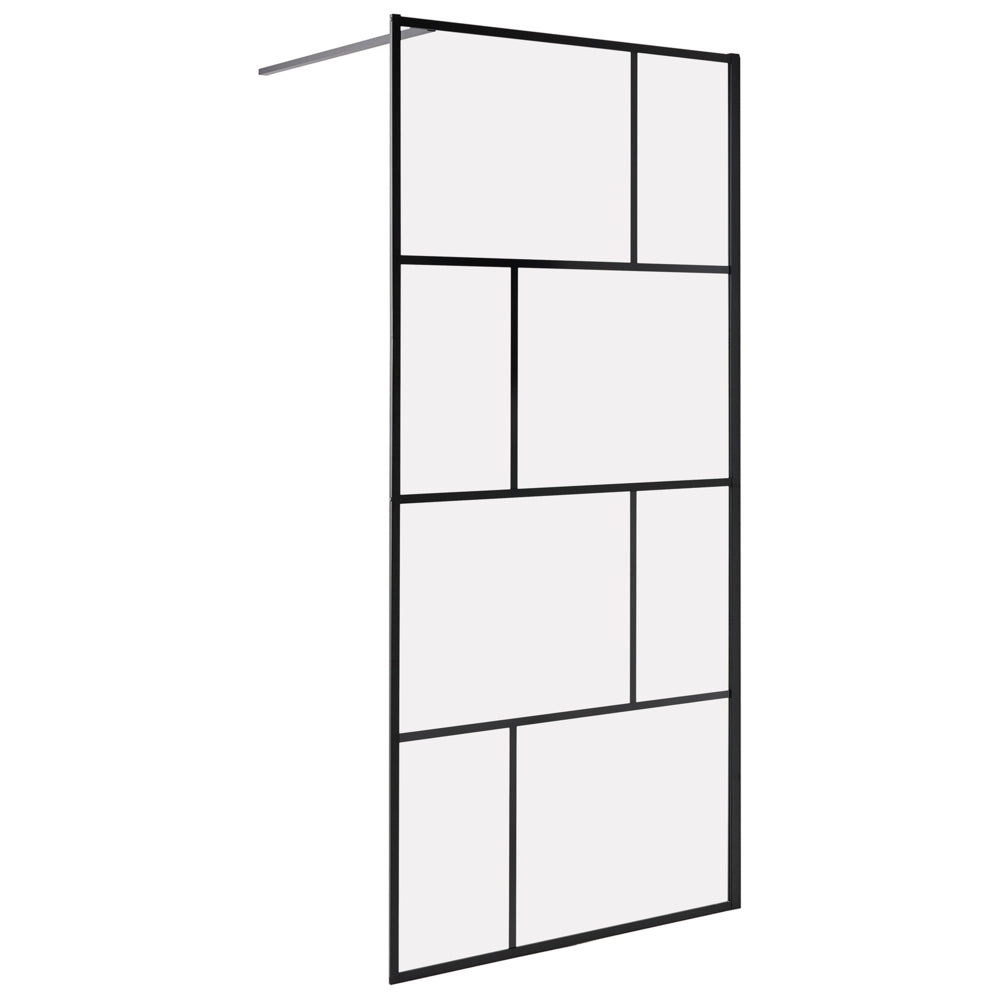 Schermo doccia nero in vetro temperato telaio in alluminio 90 x 195 cm Walk In Wet Room Bagno Doccia