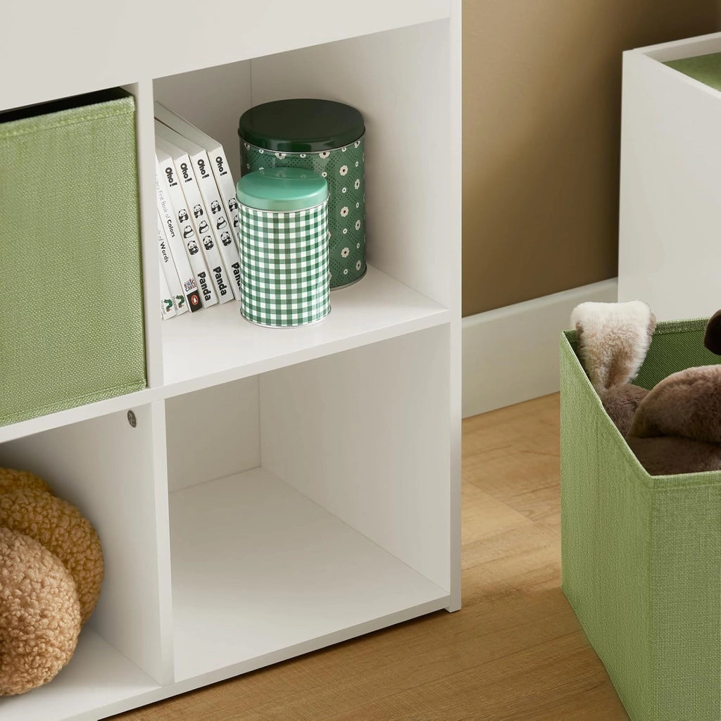 Libreria per Bambini Scaffale con 2 Scatole in Tessuto Organizzatore di Giocattoli Bianco 60x34x80cm KMB79-W