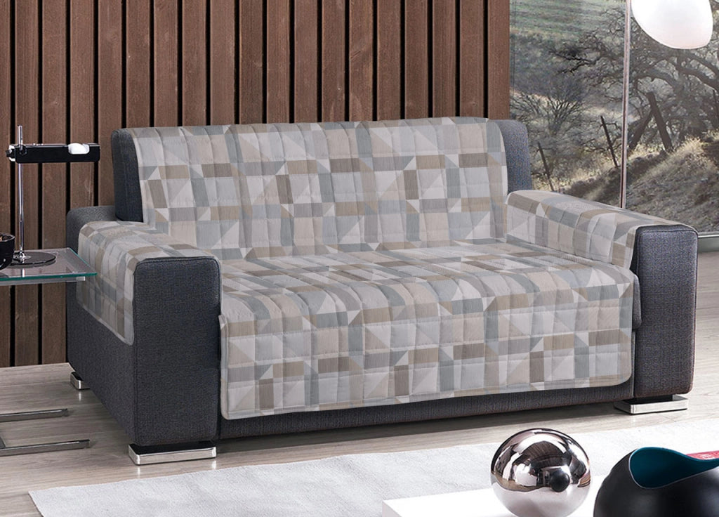 Copridivano Imbottito Trapuntato Sofà Antimacchia Made Italy Astratto 7879 - Poltrona - Beige