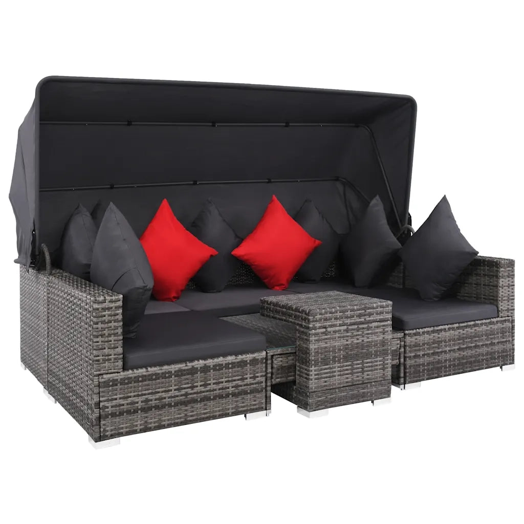 Set Divani da Giardino 7 pz con Cuscini in Polyrattan Grigio 44428