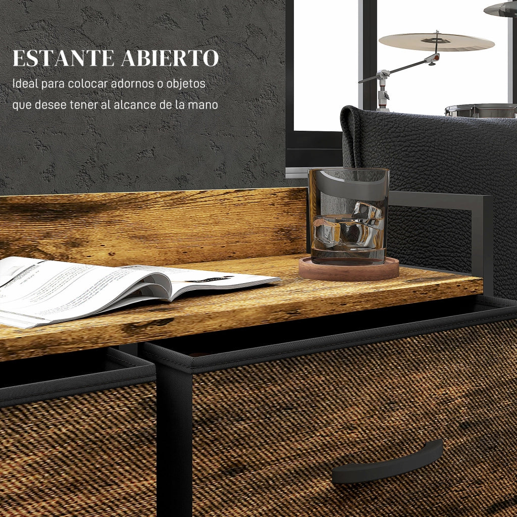 Cassettiera 6 Cassetti Tessuto ¨C Xylo ¨C Struttura Acciaio Stile Industriale Marrone 79x29x85cm