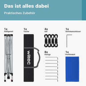 Gazebo pieghevole blu, 2,5 x 2,5 x 2,7 m con chiusura centrale, Tenda per fiere eventi mercati