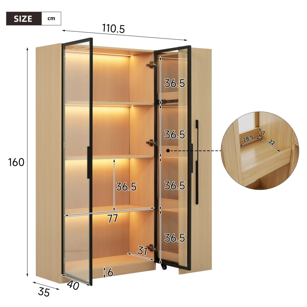 Vetrina con LED e vano estraibile in MDF effetto rovere