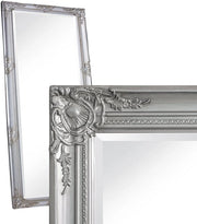 Specchio da Parete Barocco Argento con Facette, Dimensioni XL, Passamontagna, Specchio da Vestiaro, Specchio da Collo, Stile Classico, Dimensioni 180 x 80 cm