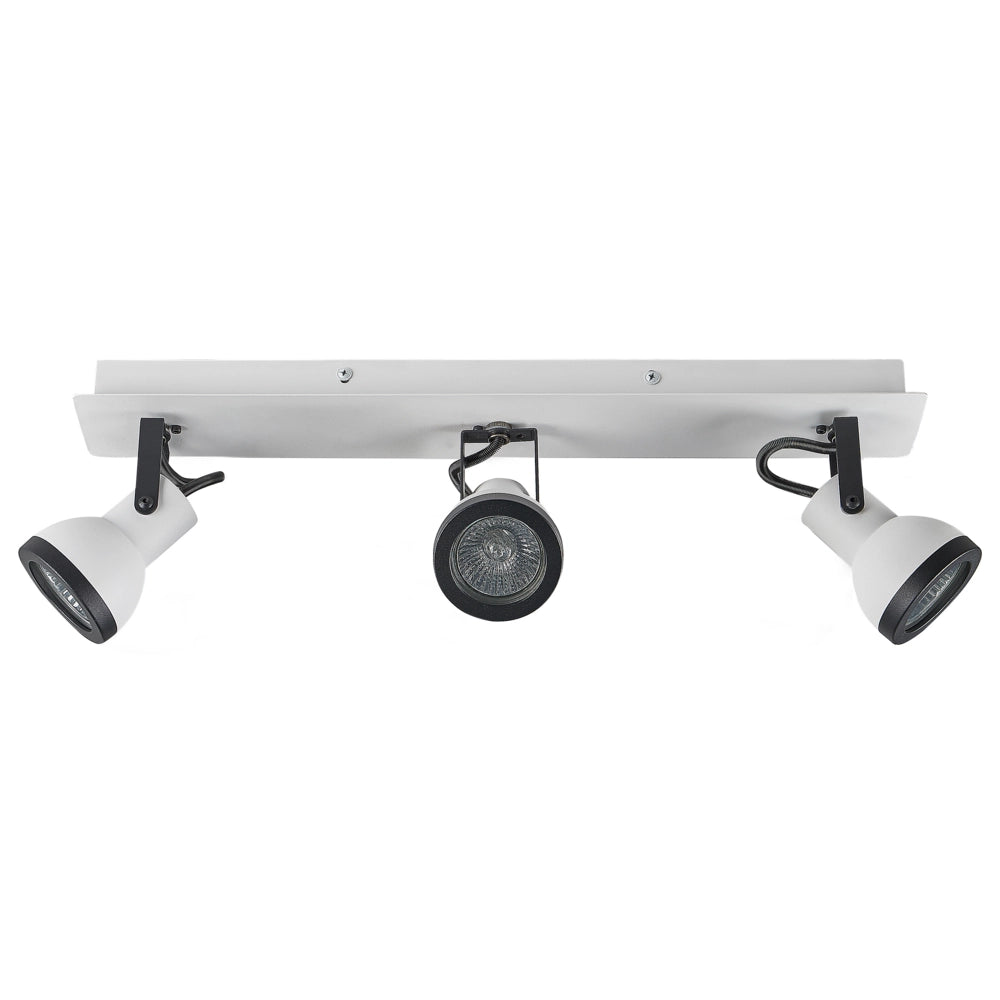 Plafoniera 3 luci in metallo bianco e nero a braccio oscillante con paralume a cono faretto a binario rettangolare di design