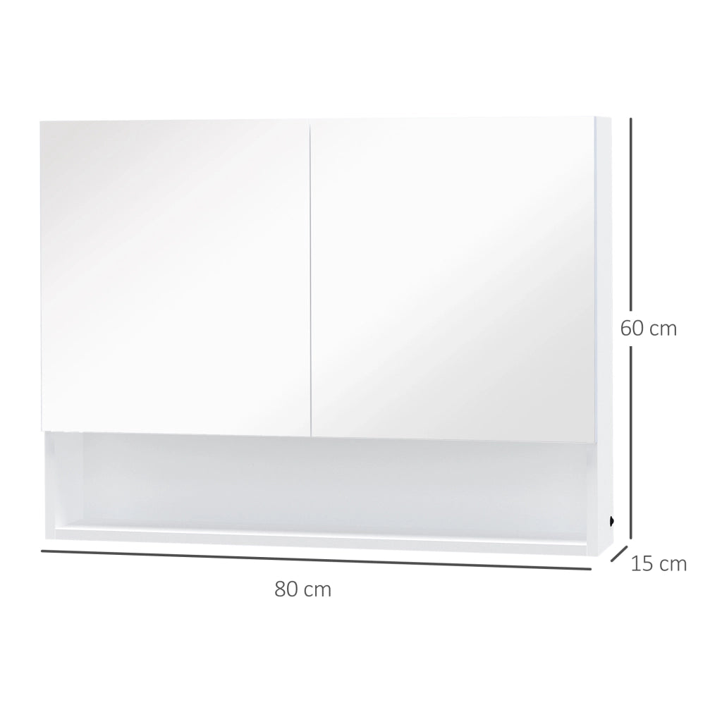 EasyComfort Armadietto con Specchio a Muro, Luci a LED, Ripiano Aperto e Ripiano Interno, 80x15x60cm
