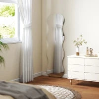 Specchio a figura intera senza cornice, con base in legno, Nero