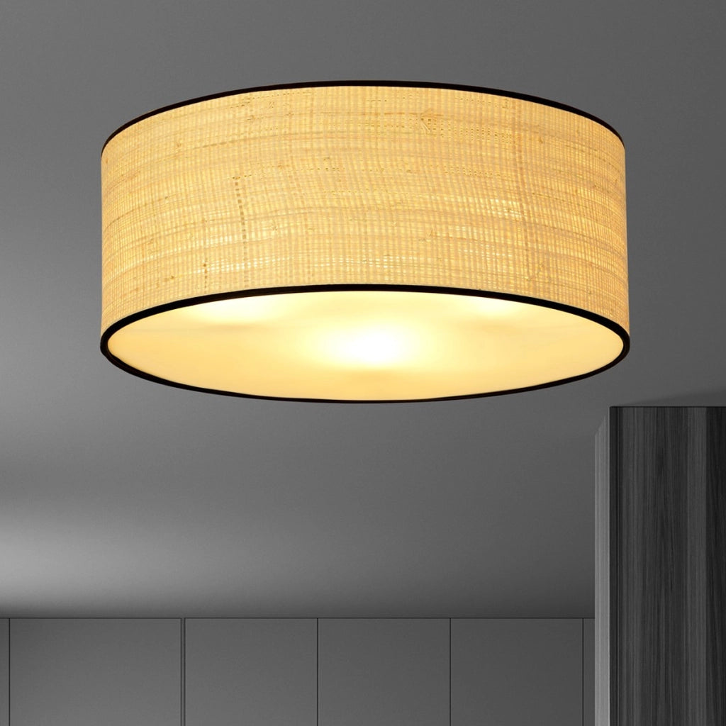 Lampada a sospensione ASTON in acciaio e rattan naturale